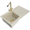 Mexen Cesar granitische spoelbak met 1-compartiment met afdruiprek en keukenmengkraan Duero, beige - 6514-69-671600-50