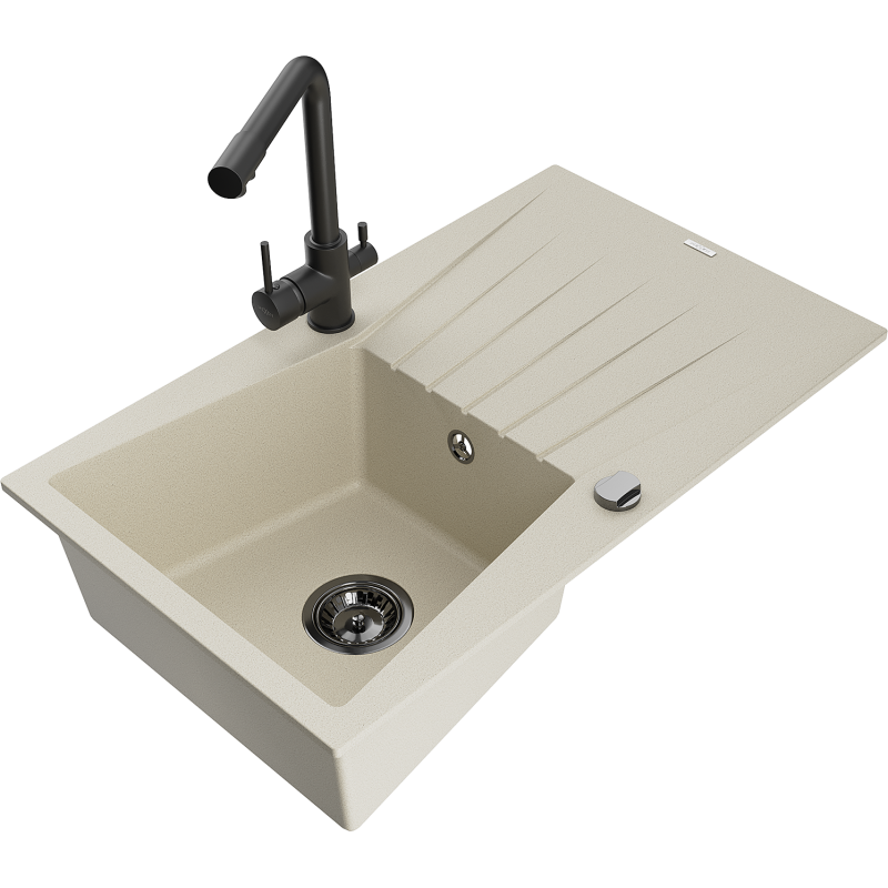 Mexen Cesar lavello in granito a 1 vasca con scivolo e miscelatore cucina Duero, beige - 6514-69-671600-70