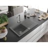 Mexen Cesar granite kitchen sink 1-bowl with drainer and Duero kitchen tap, grey - 6514-71-671600-00