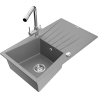 Mexen Cesar fregadero de granito de 1 cubeta con escurridor y grifo de cocina Duero, gris - 6514-71-671600-00