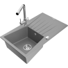 Mexen Cesar granite kitchen sink 1-bowl with drainer and Duero kitchen tap, grey - 6514-71-671600-00