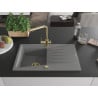 Mexen Cesar 1-bowl granite sink with drainer and Duero kitchen tap, grey - 6514-71-671600-50