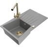 Mexen Cesar 1-bowl granite sink with drainer and Duero kitchen tap, grey - 6514-71-671600-50