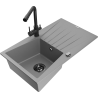 Mexen Cesar granite sink 1-bowl with drainer and Duero kitchen tap, grey - 6514-71-671600-70-B