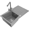 Mexen Cesar évier en granit 1 bac avec égouttoir et robinet de cuisine Duero, gris - 6514-71-671600-71