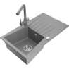 Mexen Cesar lava-loiça de granito 1-bacia com escorredor e torneira de cozinha Duero, cinzento - 6514-71-671600-71