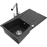 Mexen Cesar 1-bowl granite sink with drainer and Duero kitchen faucet, black/silver metallic - 6514-73-671600-00