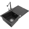 Mexen Cesar granīta izlietne ar vienu nodalījumu ar noteci un virtuves jaucējkrānu Duero, melns/sudraba metālika