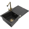Mexen Cesar fregadero de granito 1-bandeja con escurridor y grifo de cocina Duero, negro/plateado metálico - 6514-73-671600-50