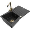 Mexen Cesar fregadero de granito de 1 seno con escurridor y grifo de cocina Duero, negro/metálico plateado - 6514-73-671600-50