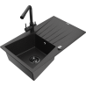 Mexen Cesar lavello in granito a 1 vasca con scolapiatti e miscelatore da cucina Duero, nero/metallo argento