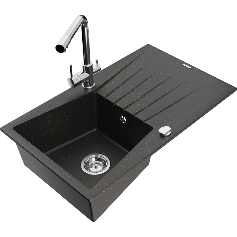 Mexen Cesar Graniittinen 1-allas tiskiallas valutustasolla ja keittiöhanalla Duero, musta/kultainen metallihohto