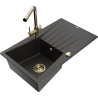 Mexen Cesar fregadero de granito 1-cubeta con escurridor y grifo de cocina Duero, negro/dorado metálico - 6514-75-671600-50