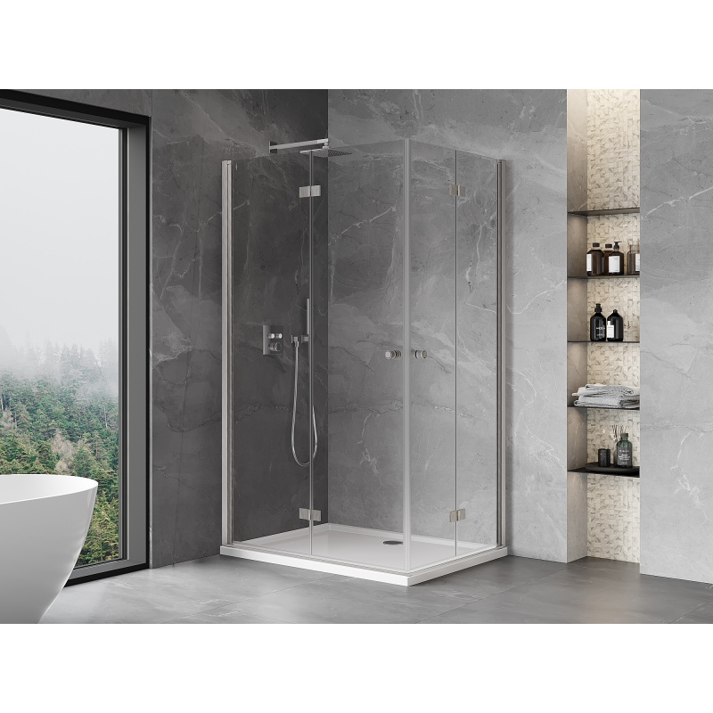 Mexen Mist-F Duo folding shower cabin left 90 x 85 cm, transparent, brushed nickel - 8A6-090L-085P-97-00