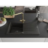 Mexen Cesar Granitspüle 1-Becken mit Abtropffläche und Küchenarmatur Duero, schwarz/gold met. - 6514-75-671600-50-B