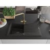 Mexen Cesar lavello in granito a 1 vasca con sgocciolatoio e rubinetto da cucina Duero, nero/oro metallizzato