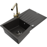 Mexen Cesar 1-bowl granite sink with drainer and Duero kitchen tap, black/gold metallic - 6514-75-671600-50-B