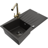 Mexen Cesar granitische spoelbak met 1 bak, afdruipplaat en keukenkraan Duero, zwart/goud metallic - 6514-75-671600-50-B