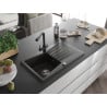 Mexen Cesar lavello da cucina in granito 1-vasca con scolapiatti e miscelatore Duero, nero/oro metallizzato - 6514-75-671600-70