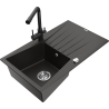 Mexen Cesar 1-bowl granite sink with drainer and Duero kitchen tap, black/golden metallic - 6514-75-671600-70
