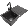 Mexen Cesar fregadero de granito de 1 compartimento con escurridor y grifo de cocina Duero, negro moteado - 6514-76-671600-70