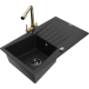 Mexen Cesar granite sink, 1-bowl with drainer and Duero kitchen tap, black - 6514-77-671600-50-B