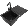 Mexen Cesar 1-bowl granite sink with drainer and Duero kitchen tap, black - 6514-77-671600-70-B