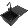 Mexen Cesar fregadero de granito de 1 cubeta con escurridor y grifo de cocina Duero, negro - 6514-77-671600-70-B