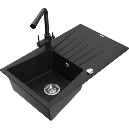 Mexen Cesar Graniittinen yksialtainen tiskiallas valutustasolla ja keittiöhanalla Duero, musta - 6514-77-671600-70