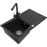 Mexen Cesar 1-Bowl Granite Sink with Drainer and Duero Kitchen Tap, Black - 6514-77-671600-70