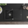 Mexen Cesar 1-Bowl Granite Sink with Drainer and Duero Kitchen Tap, Black - 6514-77-671600-70