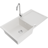 Mexen Leo granite kitchen sink 1-bowl with drainer and kitchen faucet Telma, white - 6501-20-670200-00