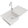 Mexen Leo granite sink 1-bowl with drainer and Telma kitchen tap, white - 6501-20-670200-00