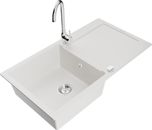 Mexen Leo granite kitchen sink 1-bowl with drainer and kitchen faucet Telma, white - 6501-20-670200-00
