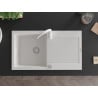 Mexen Leo granite single-bowl kitchen sink with drainer and kitchen faucet Telma, white - 6501-20-670200-20