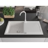 Mexen Leo granite single-bowl kitchen sink with drainer and kitchen faucet Telma, white - 6501-20-670200-20