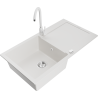 Mexen Leo granite single-bowl kitchen sink with drainer and kitchen faucet Telma, white - 6501-20-670200-20