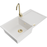 Mexen Leo fregadero de granito 1-seno con escurridor y grifo de cocina Telma, blanco - 6501-20-670200-50