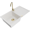 Mexen Leo single-bowl granite sink with drainer and Telma kitchen tap, white - 6501-20-670200-50