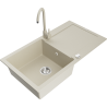 Mexen Leo évier en granit 1 bac avec égouttoir et robinet de cuisine Telma, beige - 6501-69-670200-69