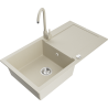 Mexen Leo granite kitchen sink 1-bowl with drainer and Telma kitchen faucet, beige - 6501-69-670200-69