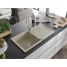 Mexen Leo fregadero de granito de 1 tazón con escurridor y grifo de cocina Telma, beige - 6501-69-670200-69