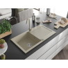 Mexen Leo granite kitchen sink 1-bowl with drainer and Telma kitchen faucet, beige - 6501-69-670200-69