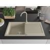 Mexen Leo granite kitchen sink 1-bowl with drainer and Telma kitchen faucet, beige - 6501-69-670200-69