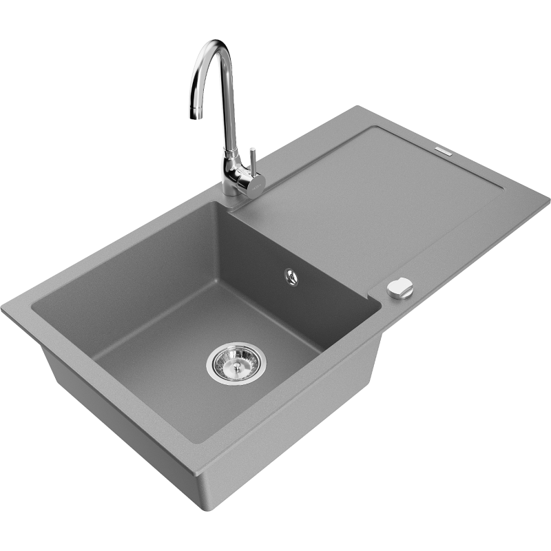Mexen Leo fregadero de granito de 1 seno con escurridor y grifo de cocina Telma, gris - 6501-71-670200-00