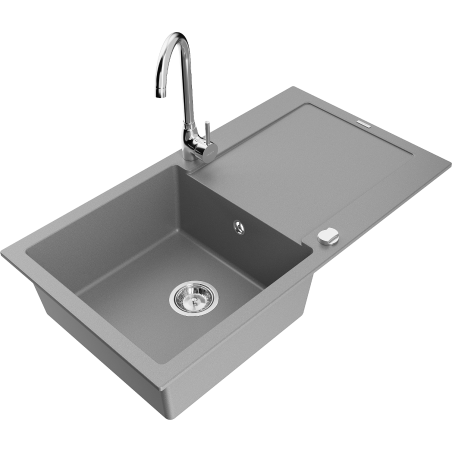 Mexen Leo fregadero de granito de 1 cubeta con escurridor y grifo de cocina Telma, gris - 6501-71-670200-00