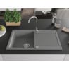 Mexen Leo granite kitchen sink 1-bowl with drainer and Telma kitchen faucet, gray - 6501-71-670200-00