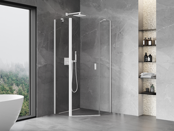 Mexen Mist cabina de ducha pentagonal batiente 80 x 80 cm, transparente, blanca - 8A8-080-080-20-00