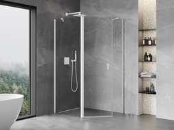 Mexen Mist asimetrična pentagonalna tuš kabina s preklopnim vratima 90 x 80 cm, prozirna, bijela - 8A8-090-080-20-00