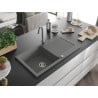 Mexen Leo 1-bowl granite sink with drainer and Telma kitchen faucet, gray - 6501-71-670200-71